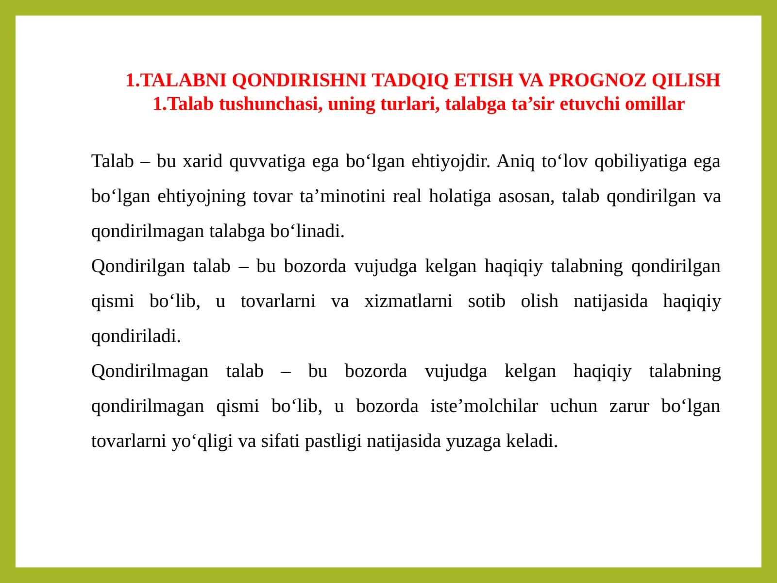 Talabni qondirishni tadqiq etish va proqnoz qilish
