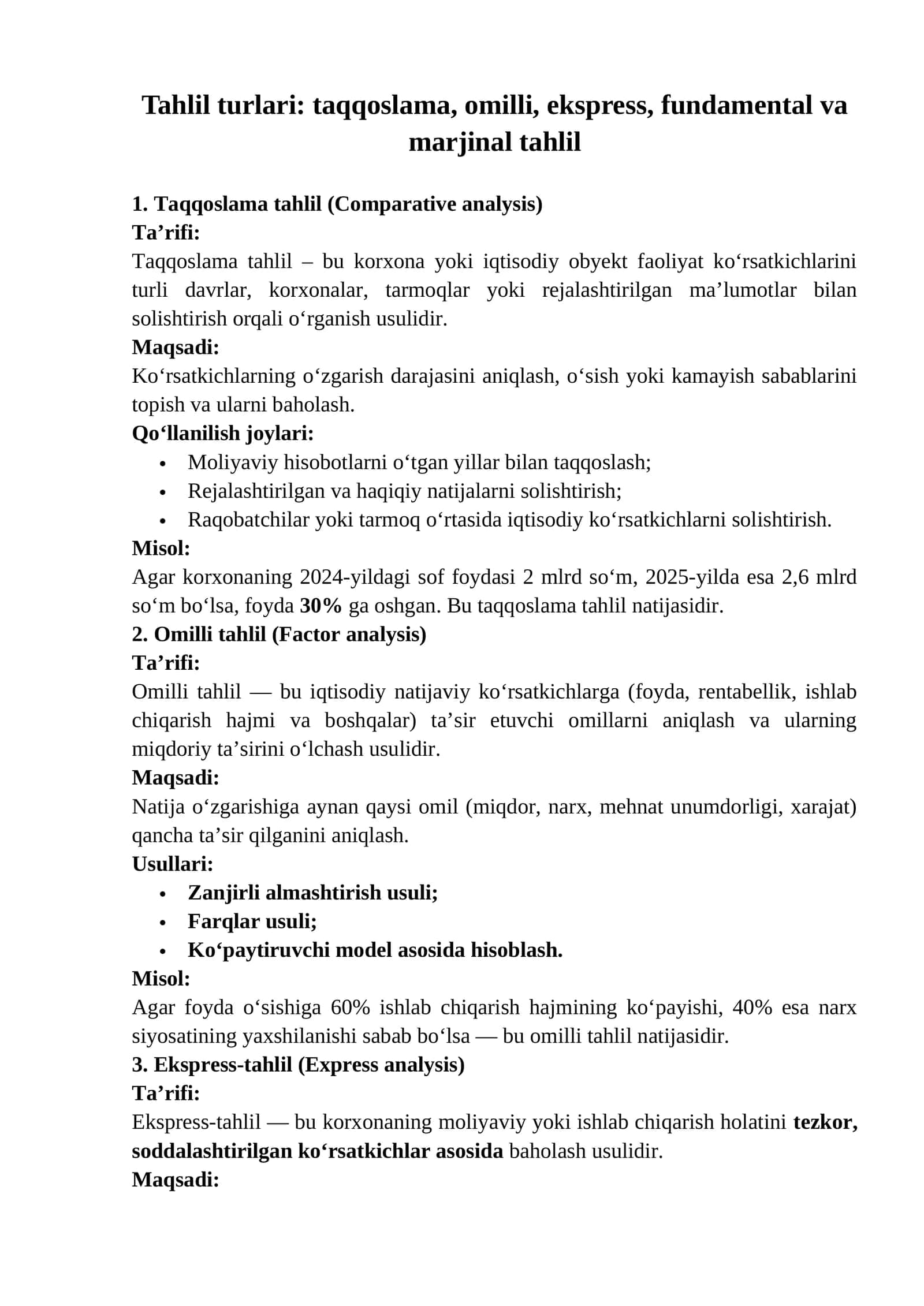 Taqqoslama tahlil (Comparative analysis)