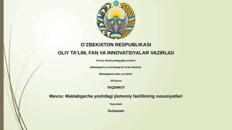 Maktabgacha yoshdagi jismoniy faollikning xususiyatlari