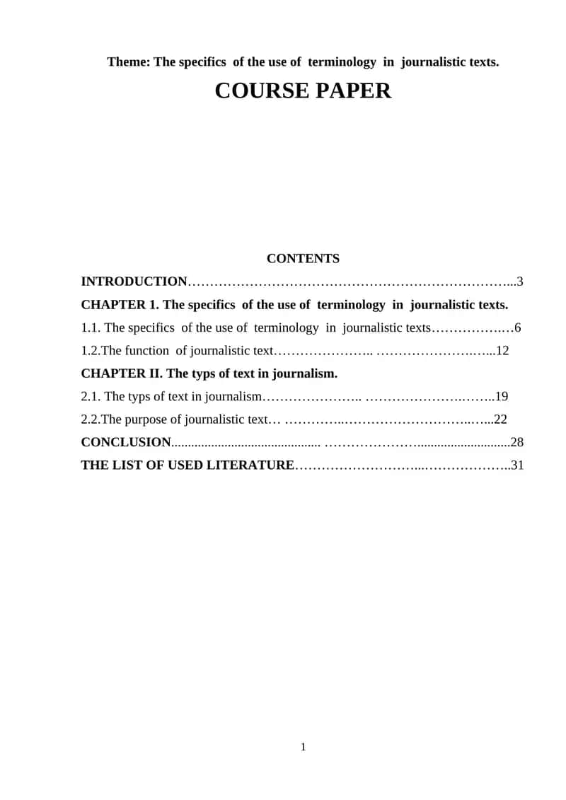 The specifics of the use of terminology in journalistic texts