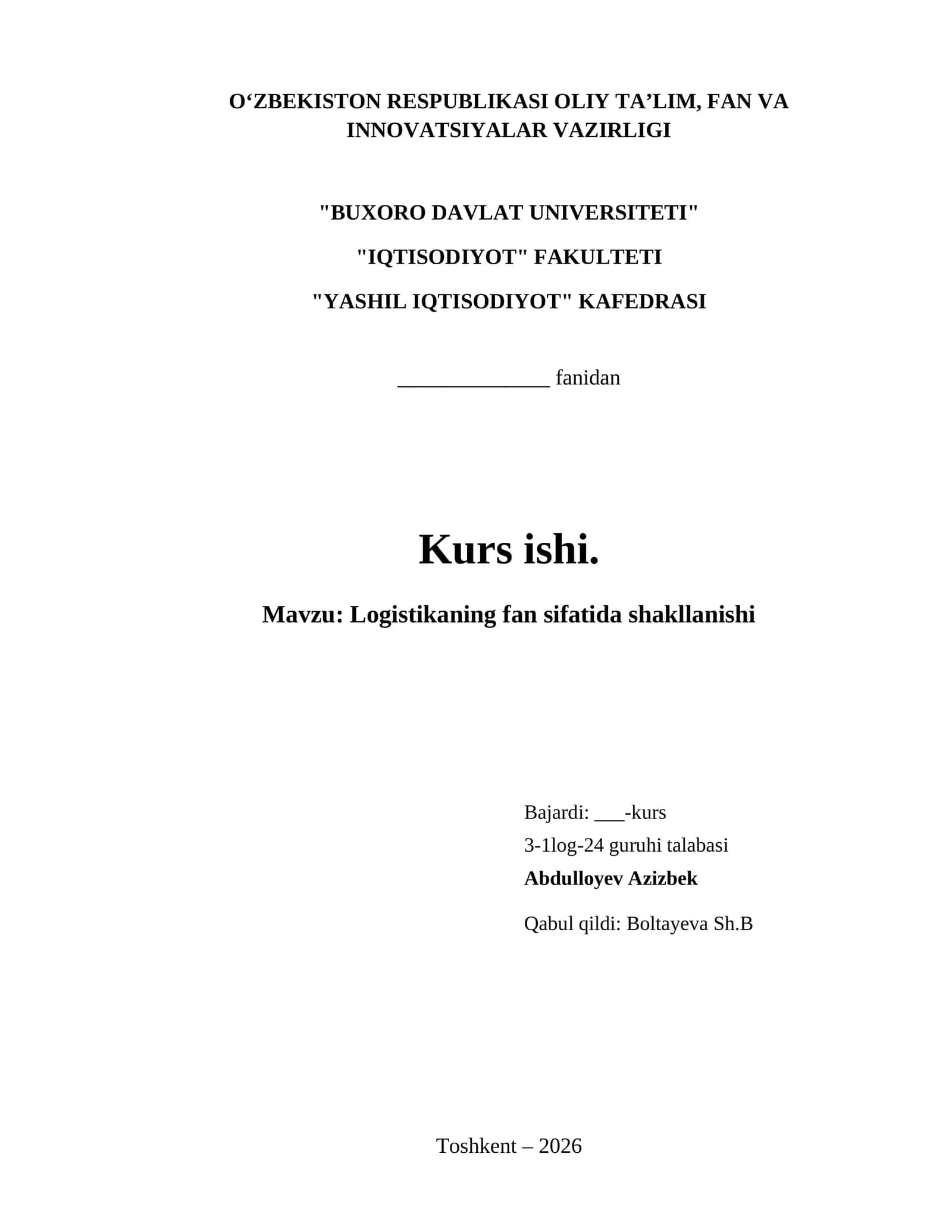 Logistikaning fan sifatida shakllanishi