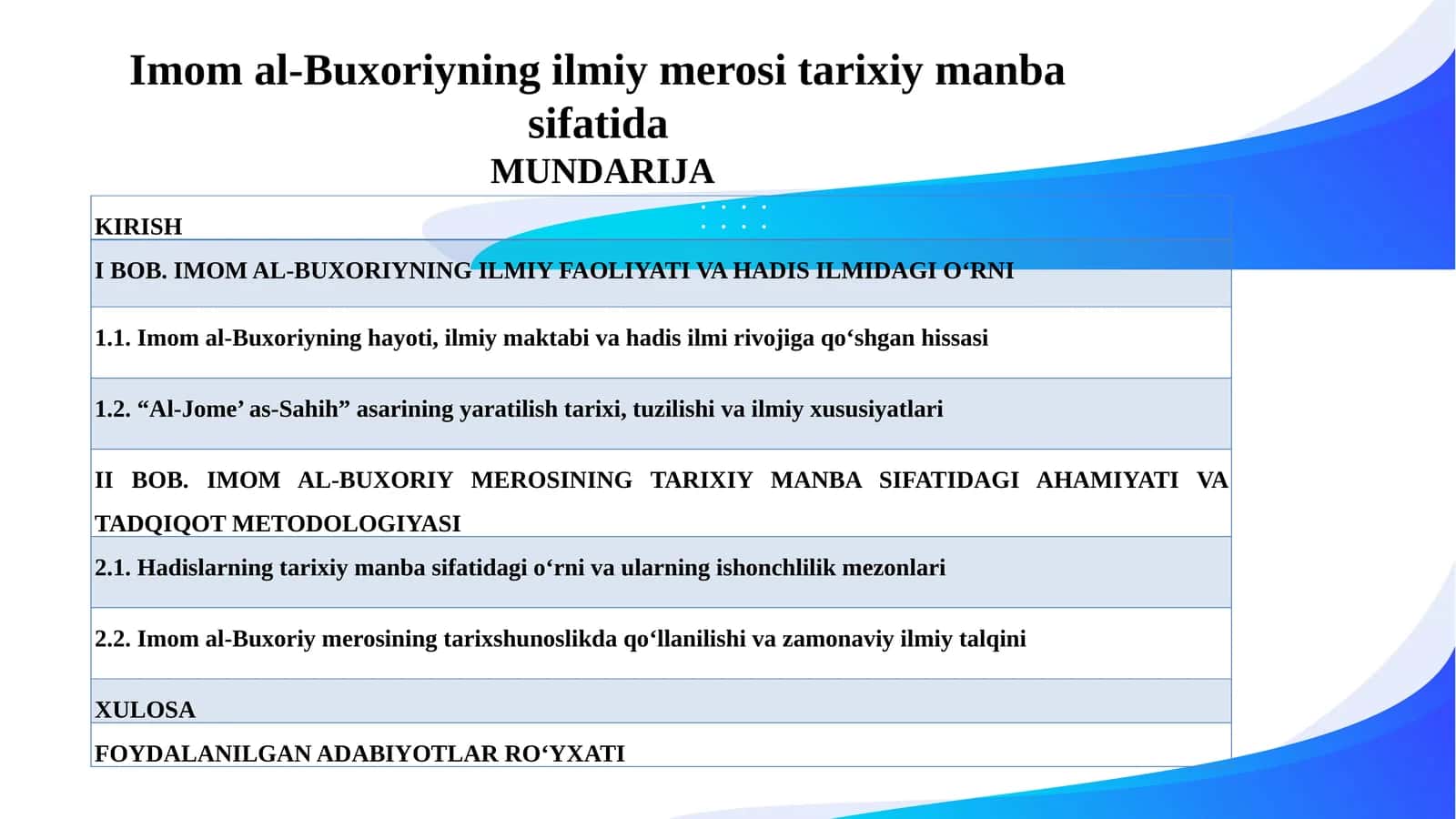Imom al-Buxoriyningilmiymerositarixiymanbasifatida