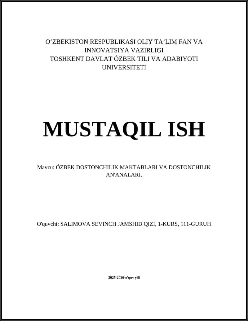 ÓZBEK DOSTONCHILIK MAKTABLARI VA DOSTONCHILIK AN'ANALARI