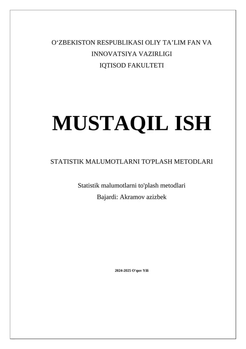 Statistik malumotlarni to'plash metodlari