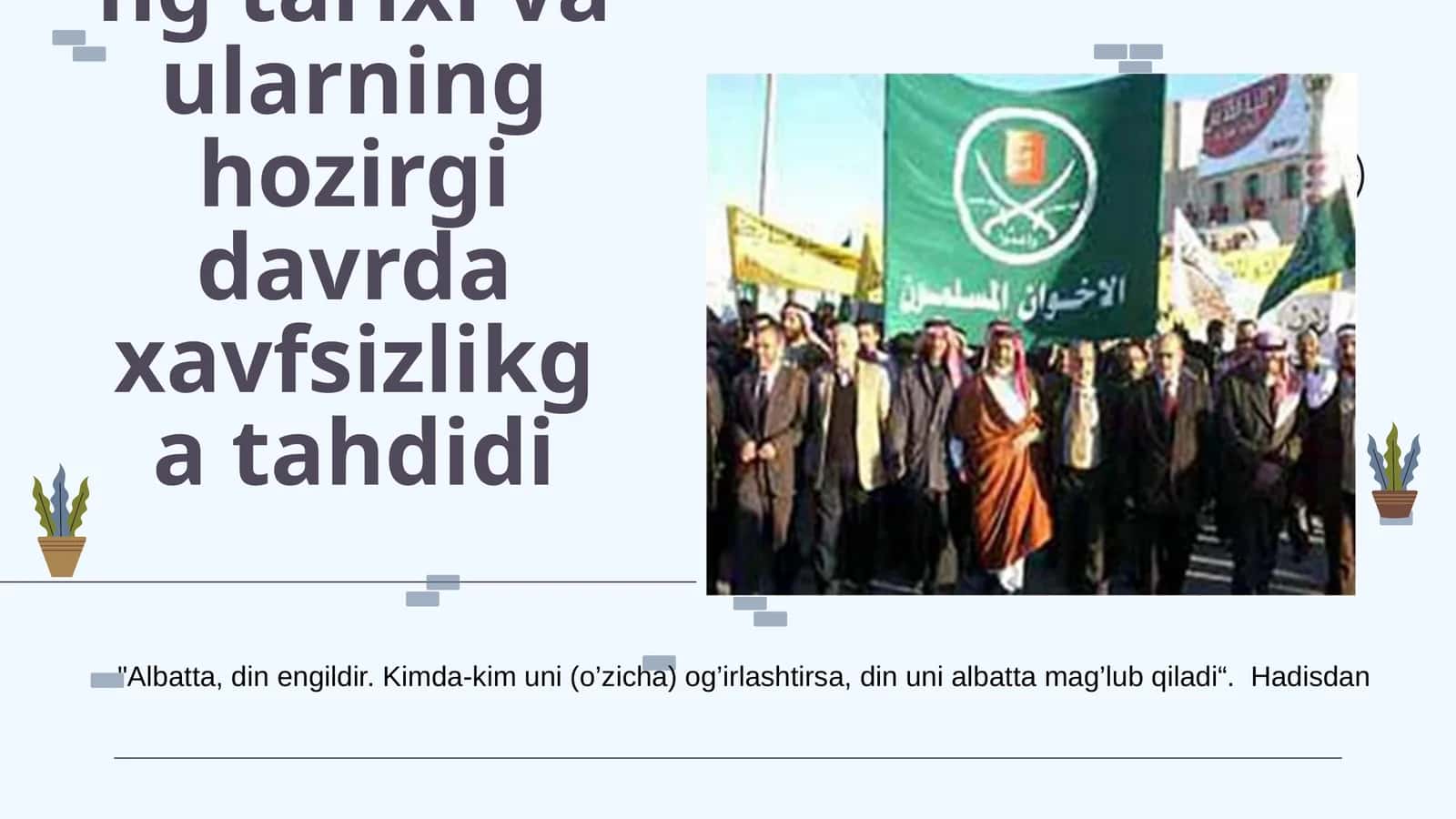 Diniy fanatizm, ekstremizm, fundamentalizm, terrorizmning tarixi va ularning hozirgi davrda xavfsizlikga tahdidi