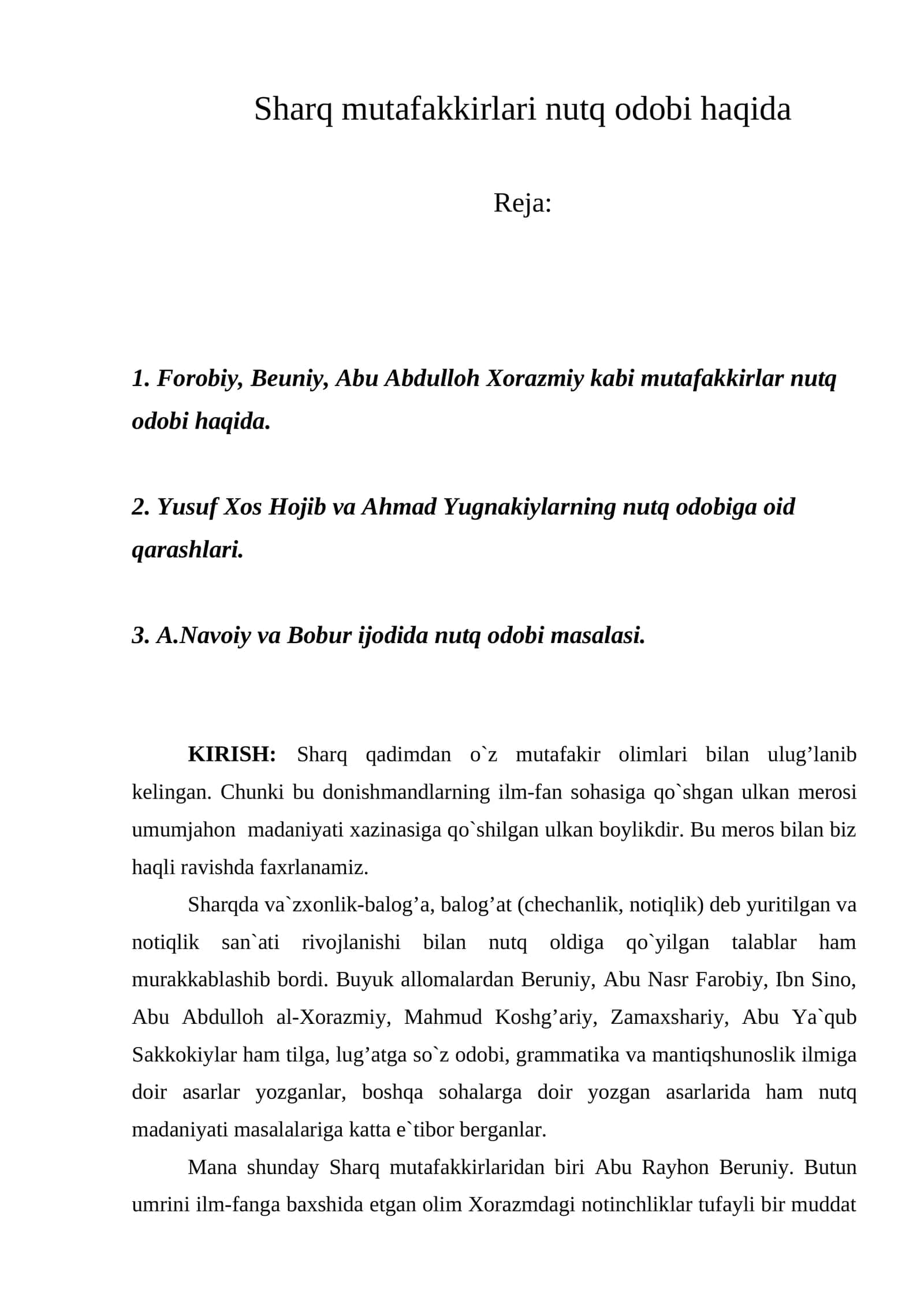 Sharq mutafakkirlari nutq odobi haqida
