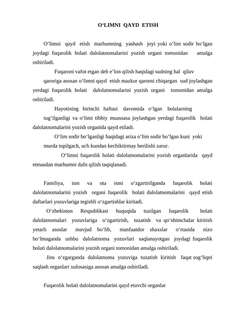 Fuqarolik holati dalolatnomalari yozish organi