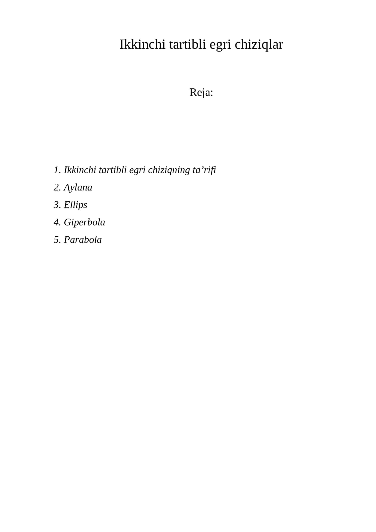 Ikkinchi tartibli egri chiziqlar