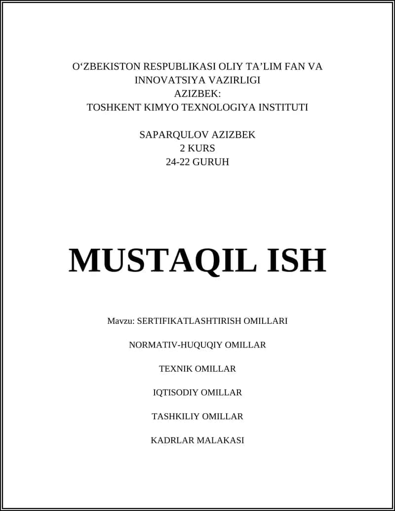 SERTIFIKATLASHTIRISH OMILLARI