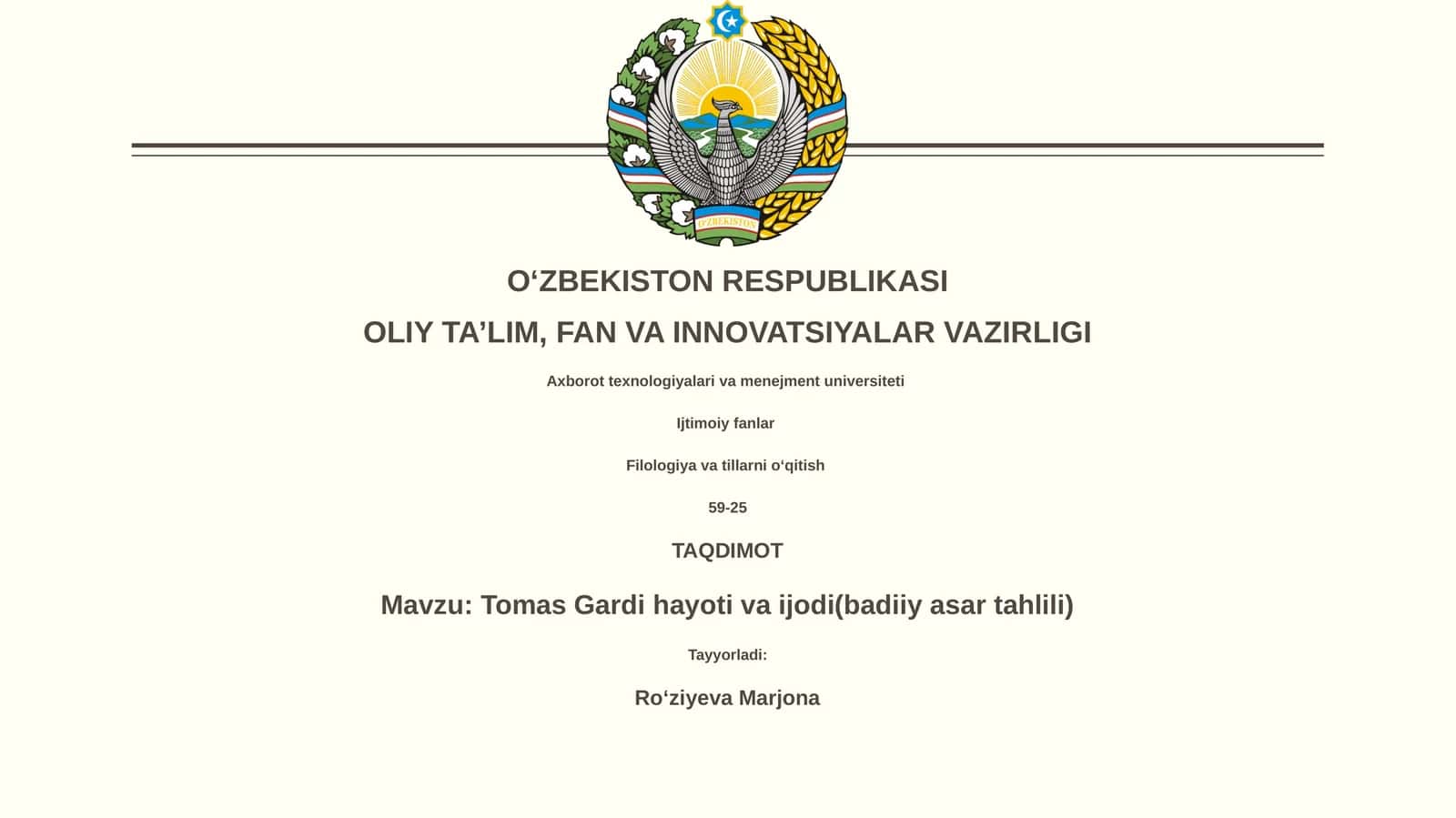 Tomas Gardi hayoti va ijodi(badiiy asar tahlili)
