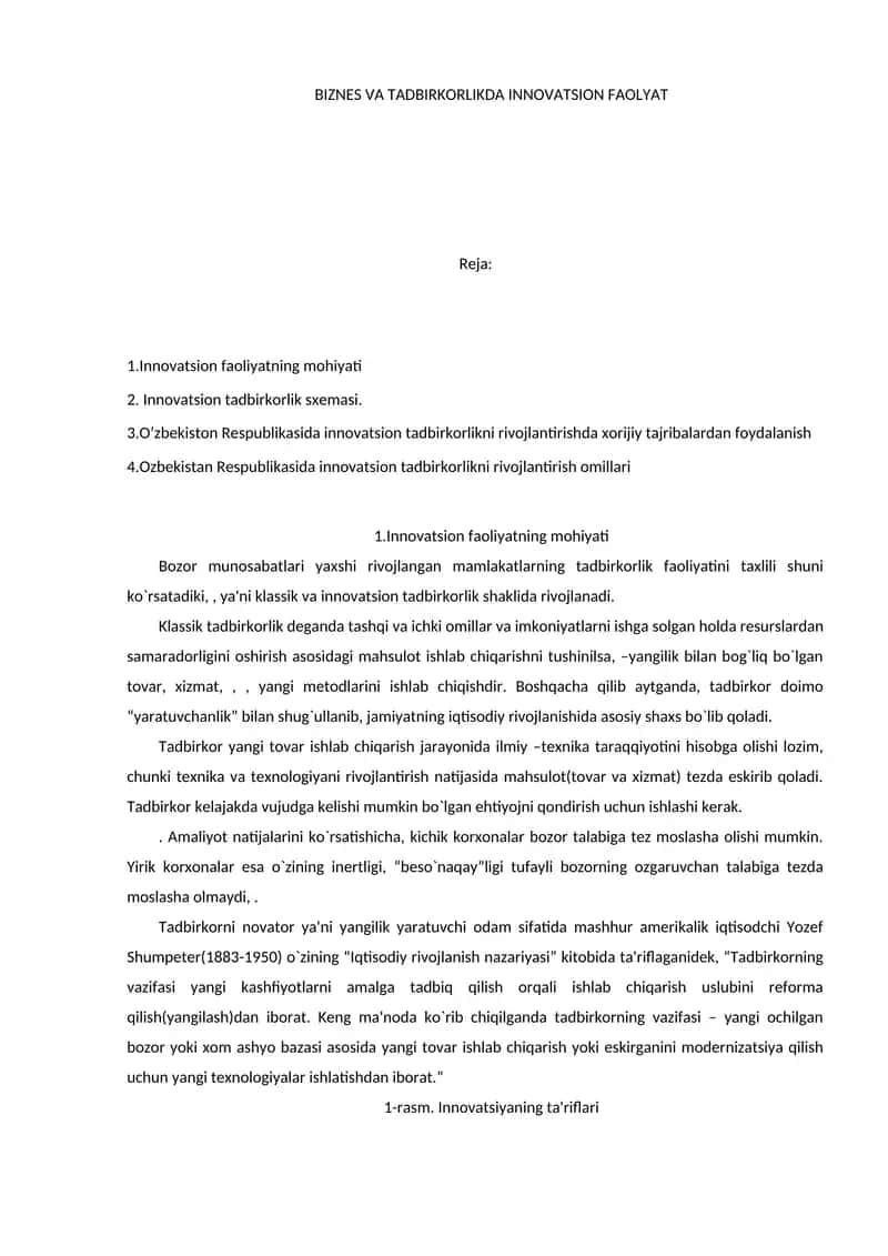 Innovatsion faoliyatning mohiyati