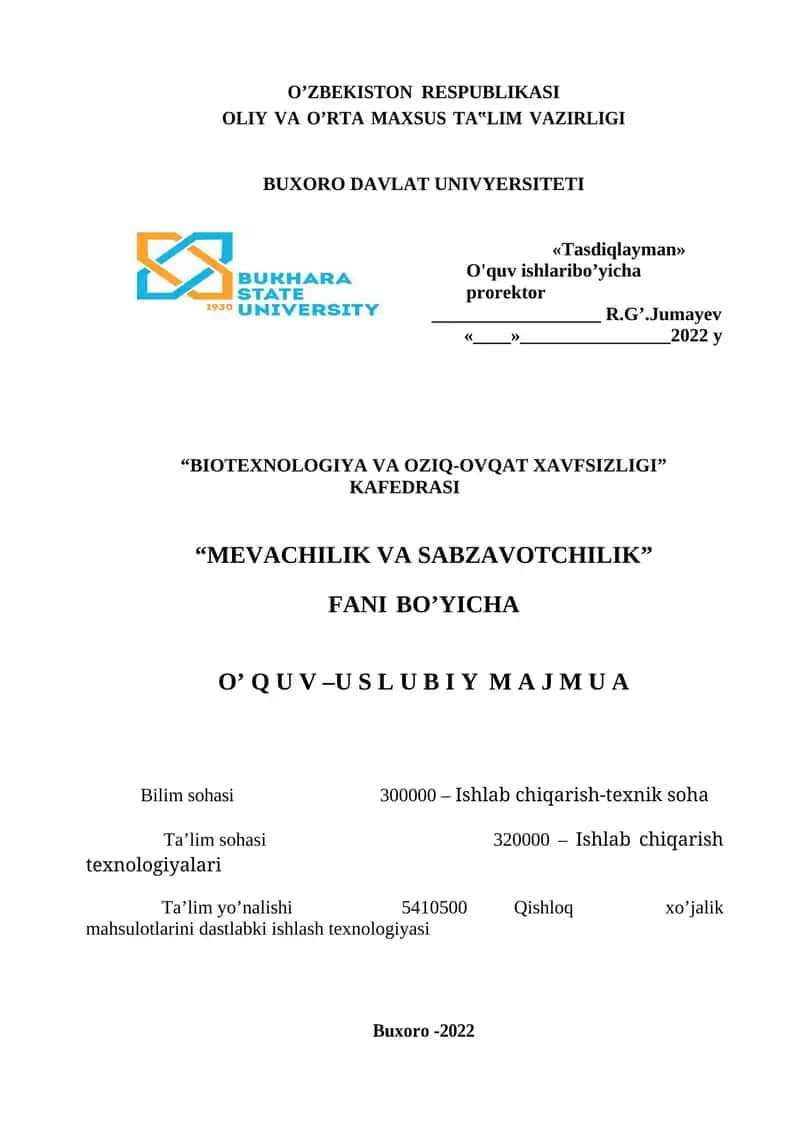 MEVACHILIK VA SABZAVOTCHILIK