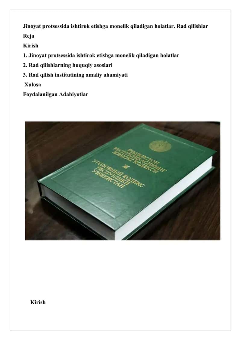 Jinoyat protsessida ishtirok etishga monelik qiladigan holatlar
