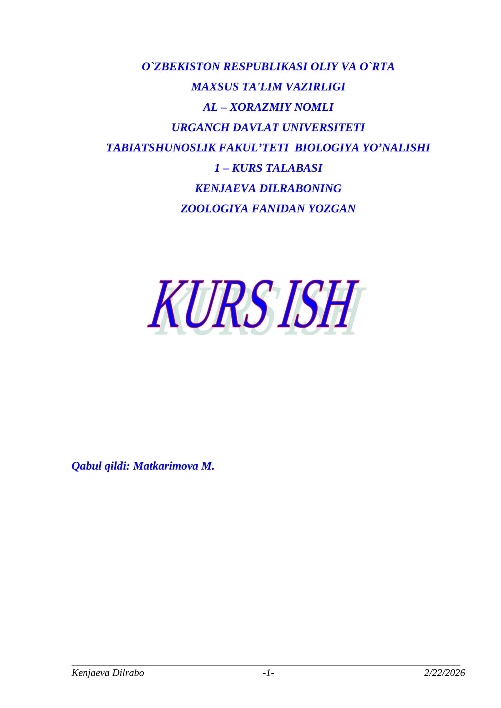 TUPROQDA YASHOVCHI ERKIN NEMATODALARNING BIOLOGIK XUSUSIYATI