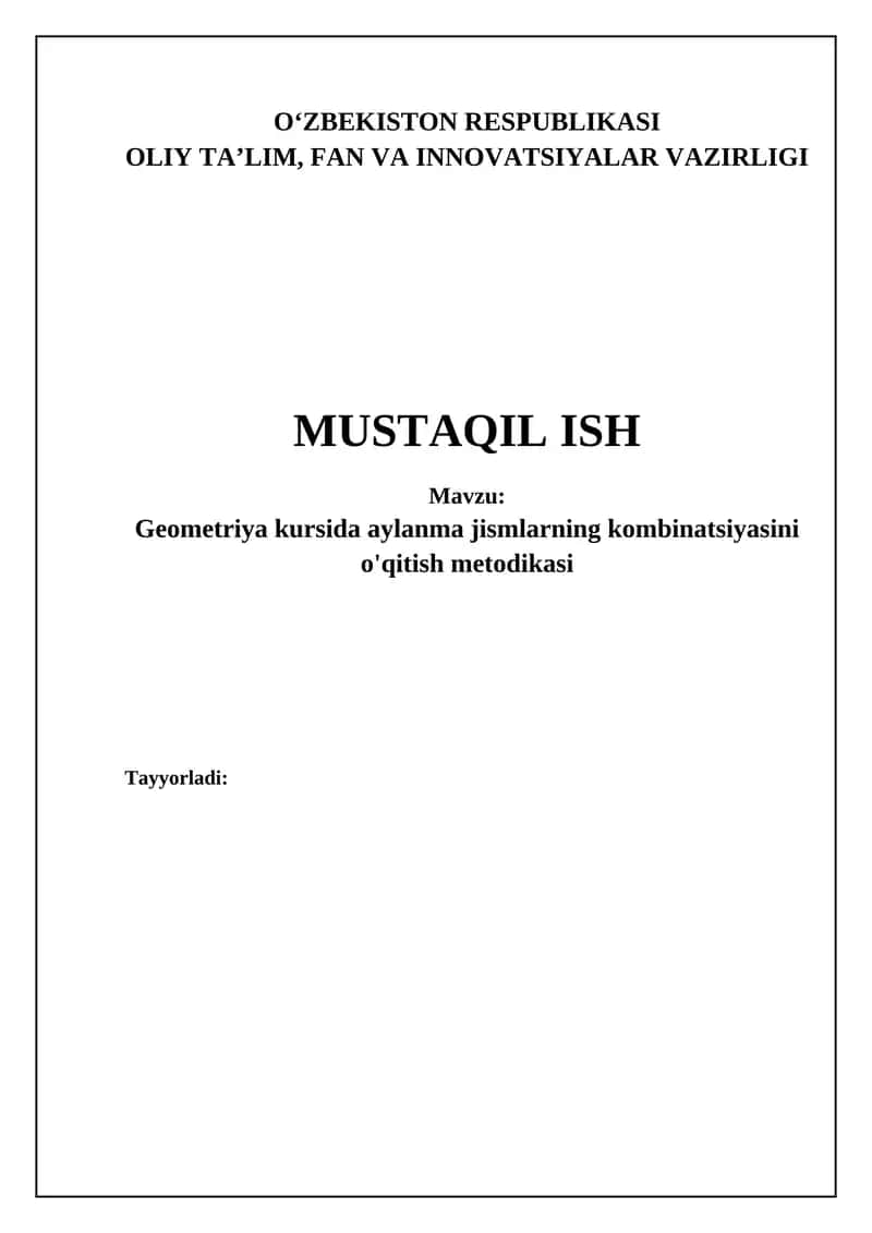Geometriya kursida aylanma jismlarning kombinatsiyasini o'qitish metodikasi
