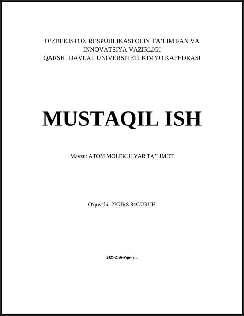 ATOM MOLEKULYAR TAʼLIMOT