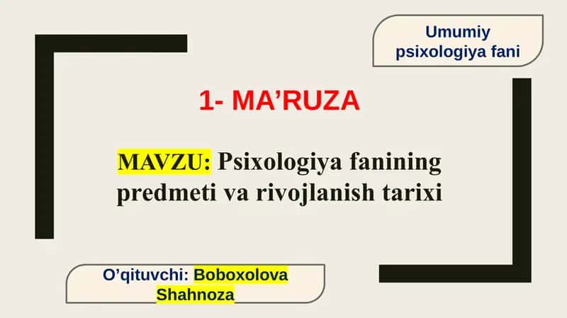 Psixologiya fanining predmeti va vazifalari