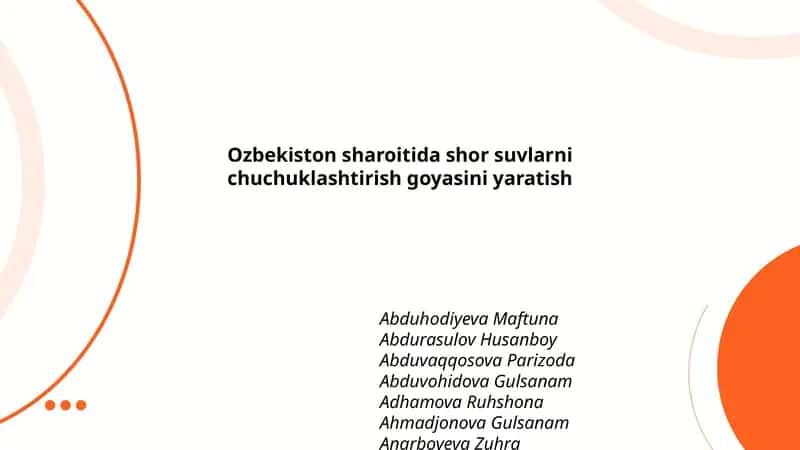 Ozbekiston sharoitida shor suvlarni chuchuklashtirish goyasini yaratish