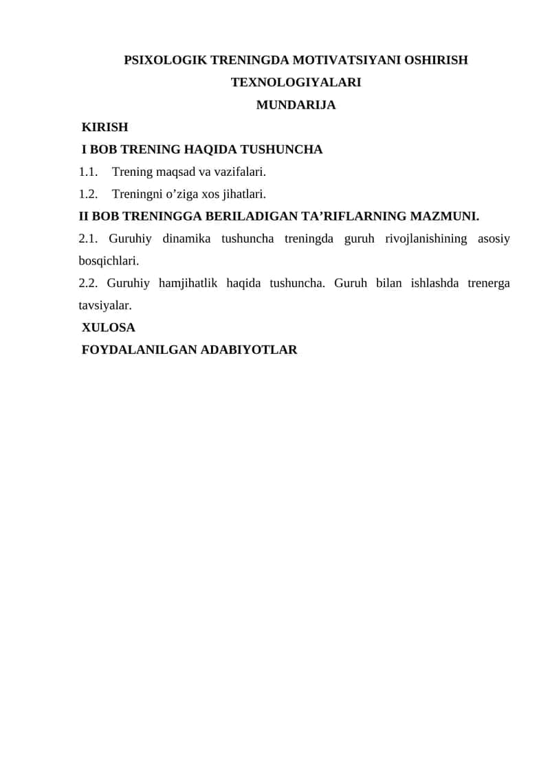 PSIXOLOGIK TRENINGDA MOTIVATSIYANI OSHIRISH TEXNOLOGIYALARI