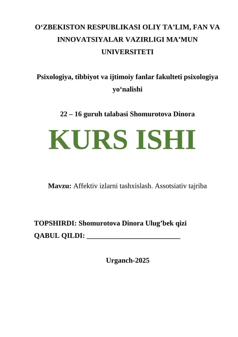 Affektiv izlarni tashxislash. Assotsiativ tajriba