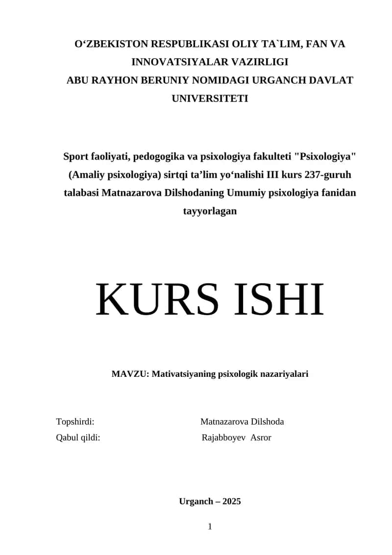 Mativatsiyaning psixologik nazariyalari