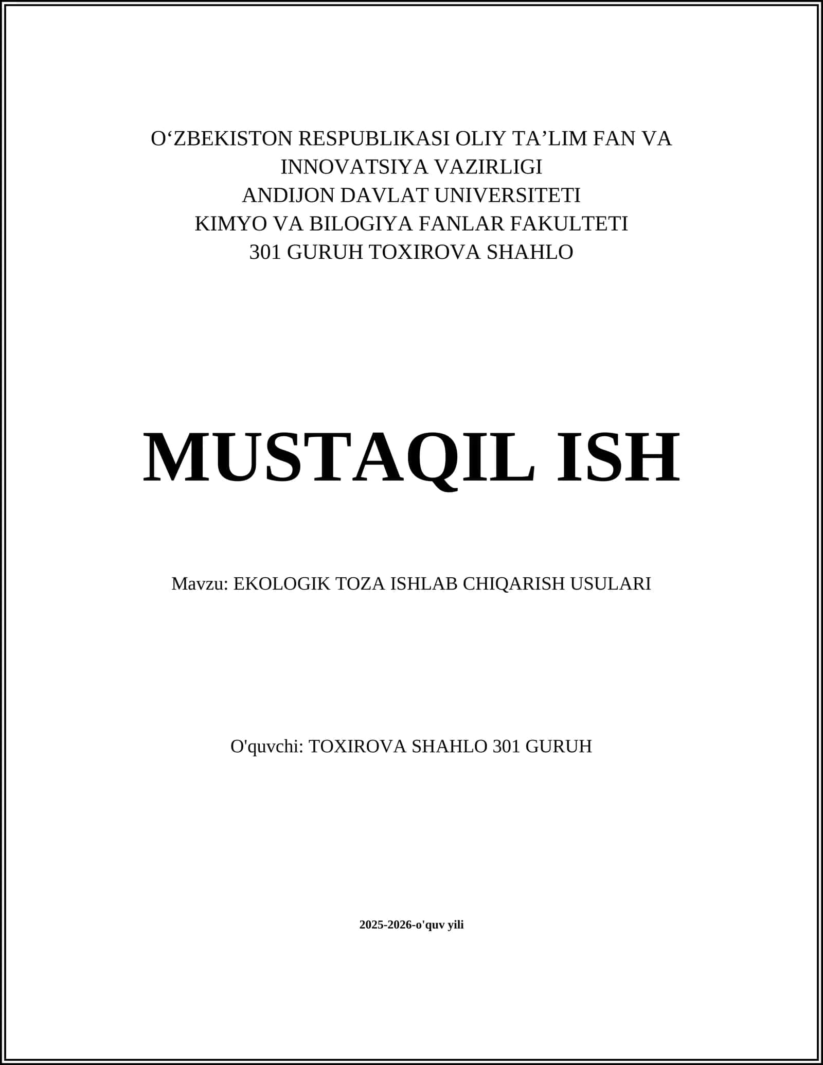 EKOLOGIK TOZA ISHLAB CHIQARISH USULARI