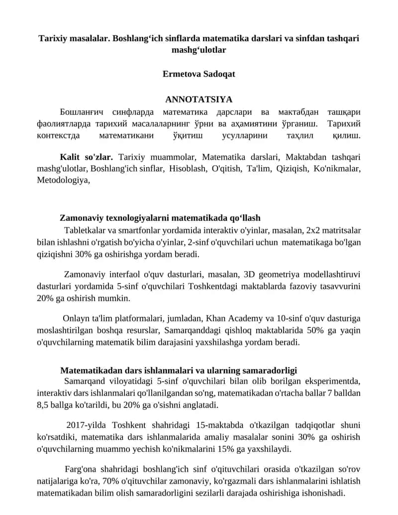 Zamonaviy texnologiyalarni matematikada qo'llash