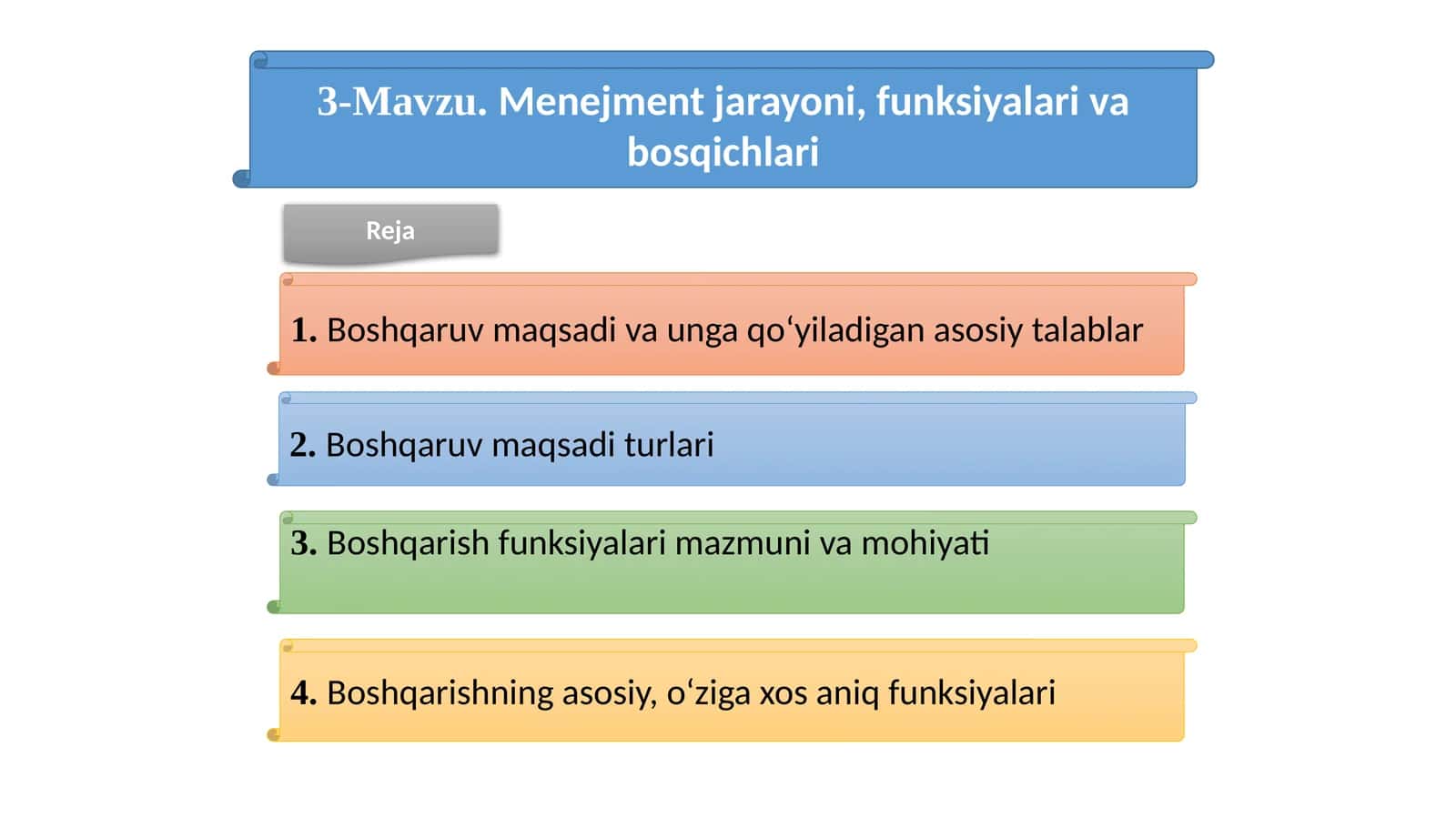 Menejment jarayoni, funksiyalari va bosqichlari