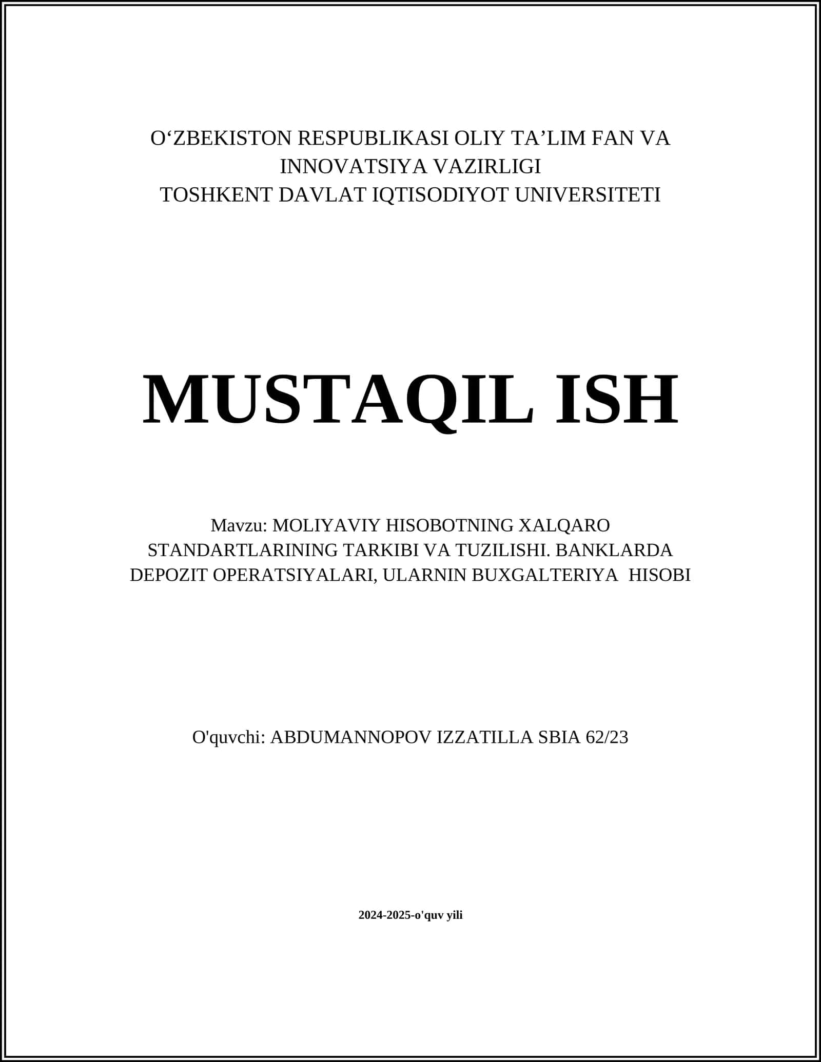 Moliyaviy hisobotning Xalqaro standartlarining tuzilishi