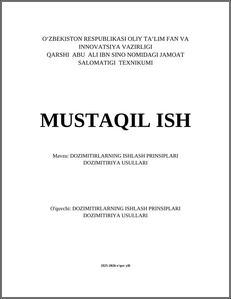 DOZIMITIRLARNING ISHLASH PRINSIPLARI DOZIMITIRIYA USULLARI