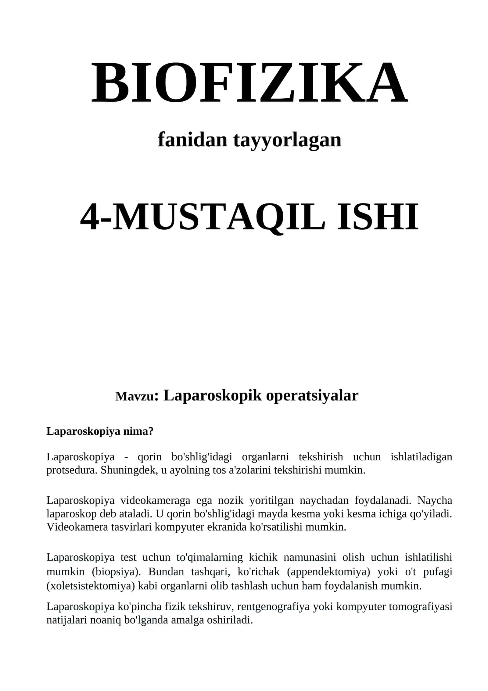 Laparoskopik operatsiyalar