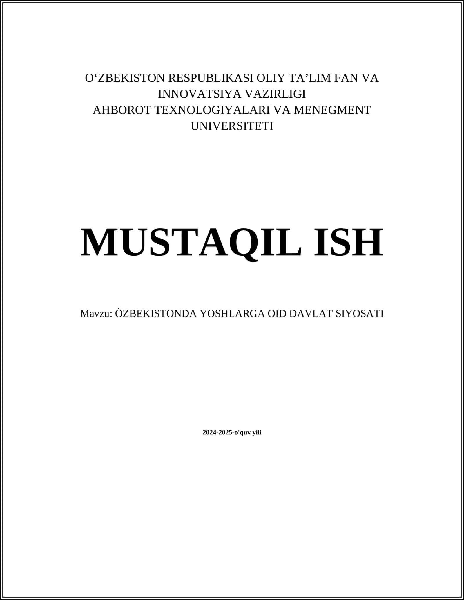 ÒZBEKISTONDA YOSHLARGA OID DAVLAT SIYOSATI