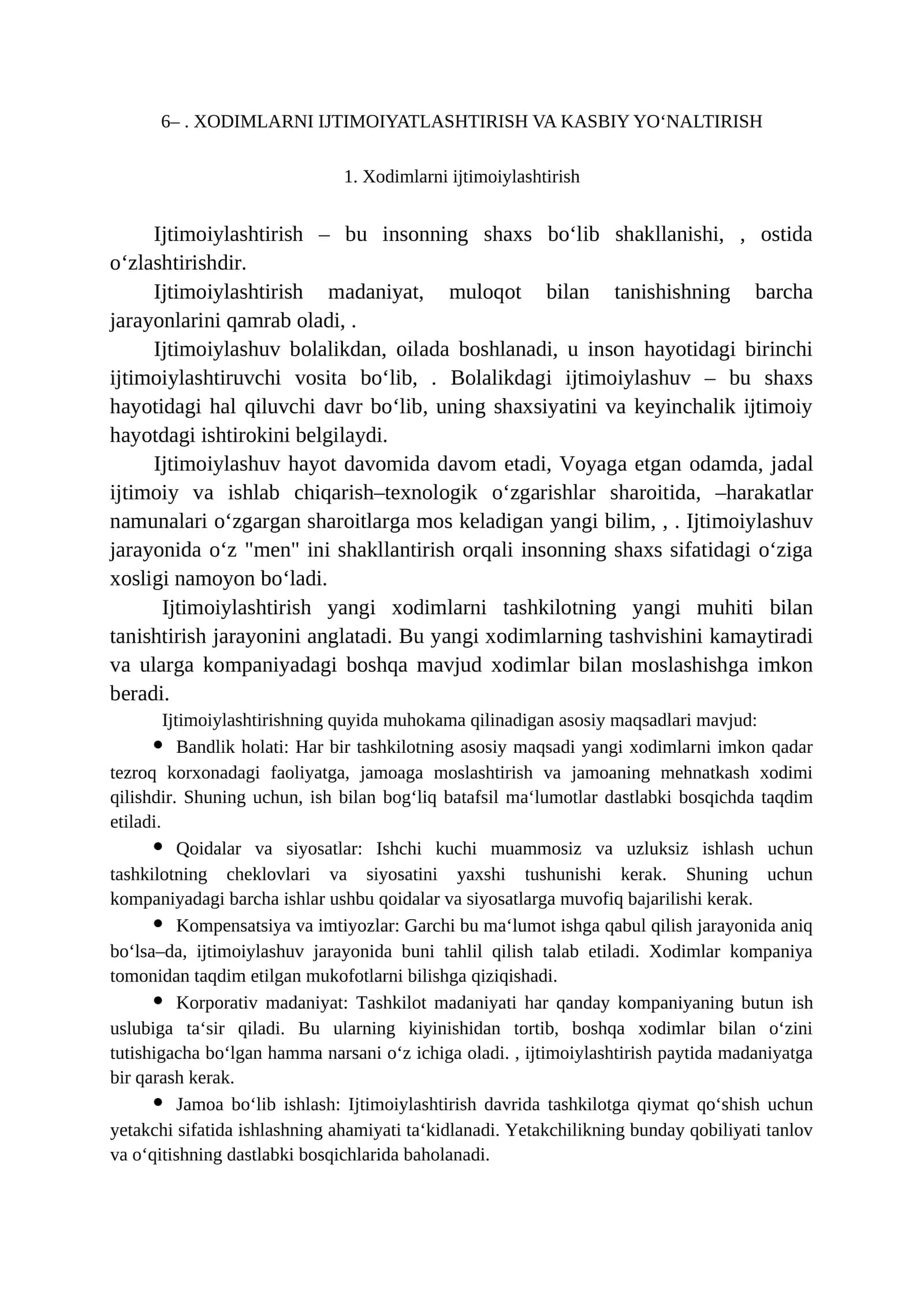 Xodimlarni ijtimoiylashtirish va kasbiy yoʻnaltirish