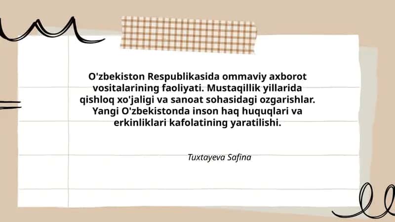 O'zbekiston Respublikasida ommaviy axborot vositalarining faoliyati