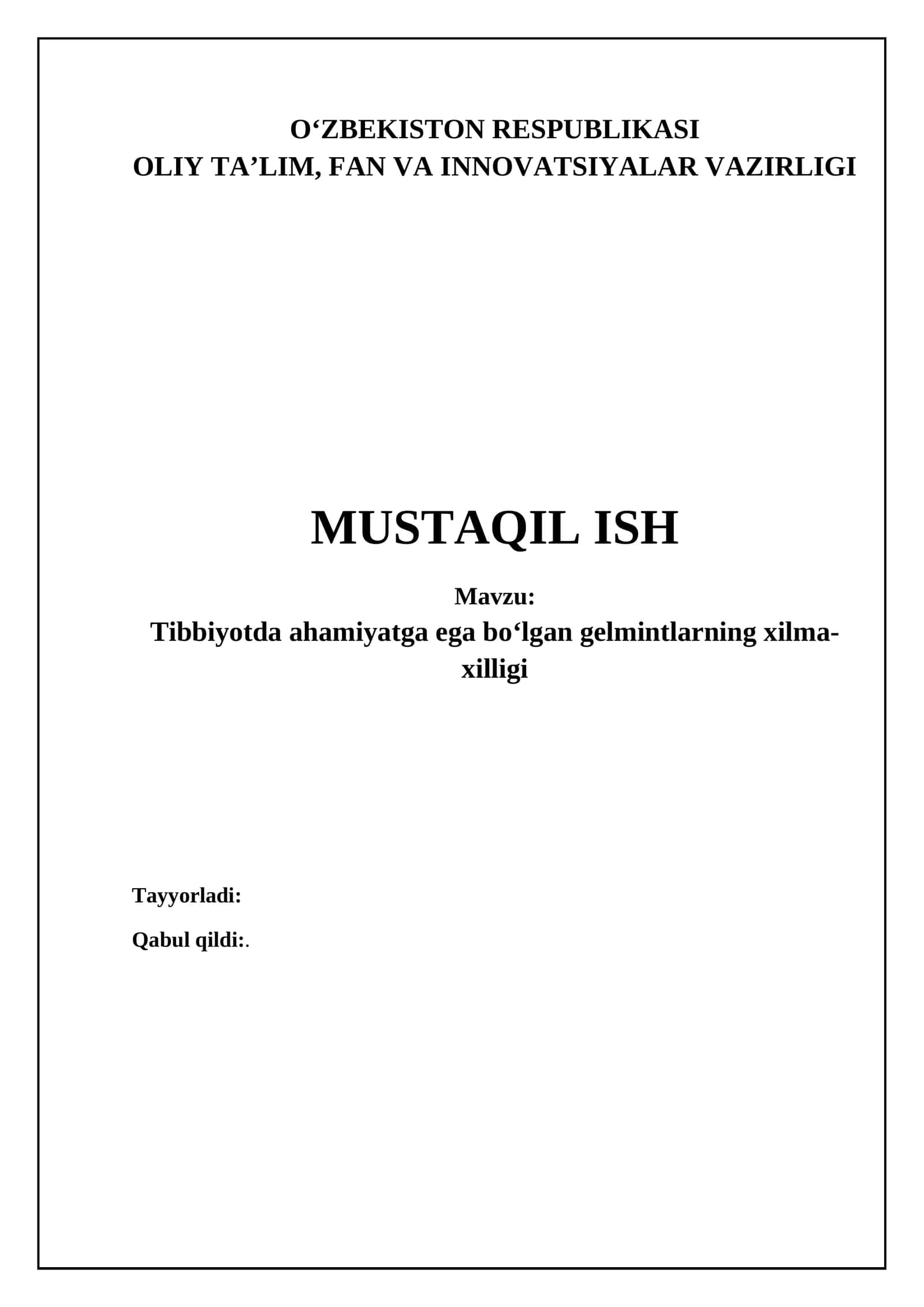 Tibbiyotda ahamiyatga ega boʻlgan gelmintlarning xilma-xilligi