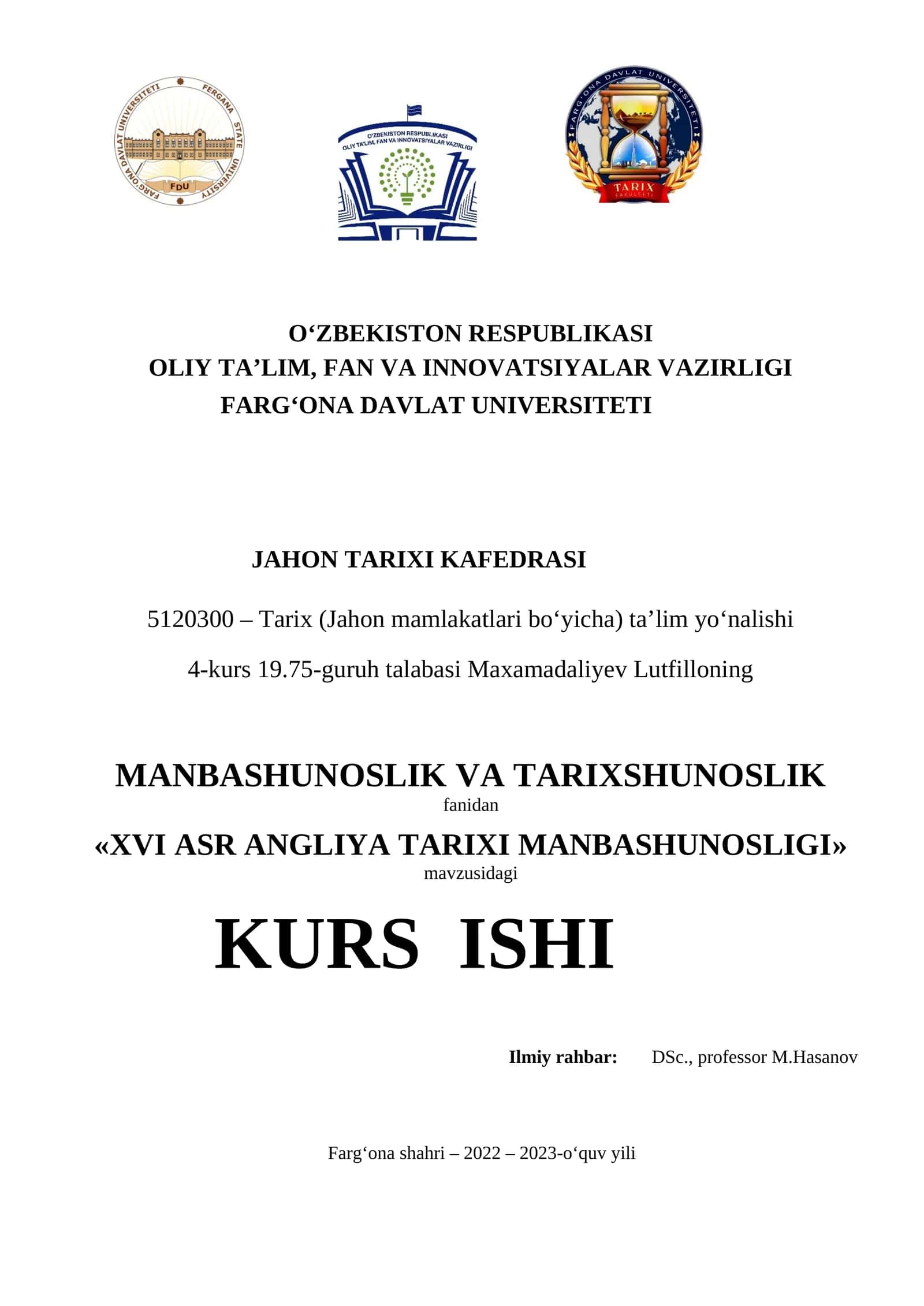 XVI ASR ANGLIYA TARIXI MANBASHUNOSLIGI