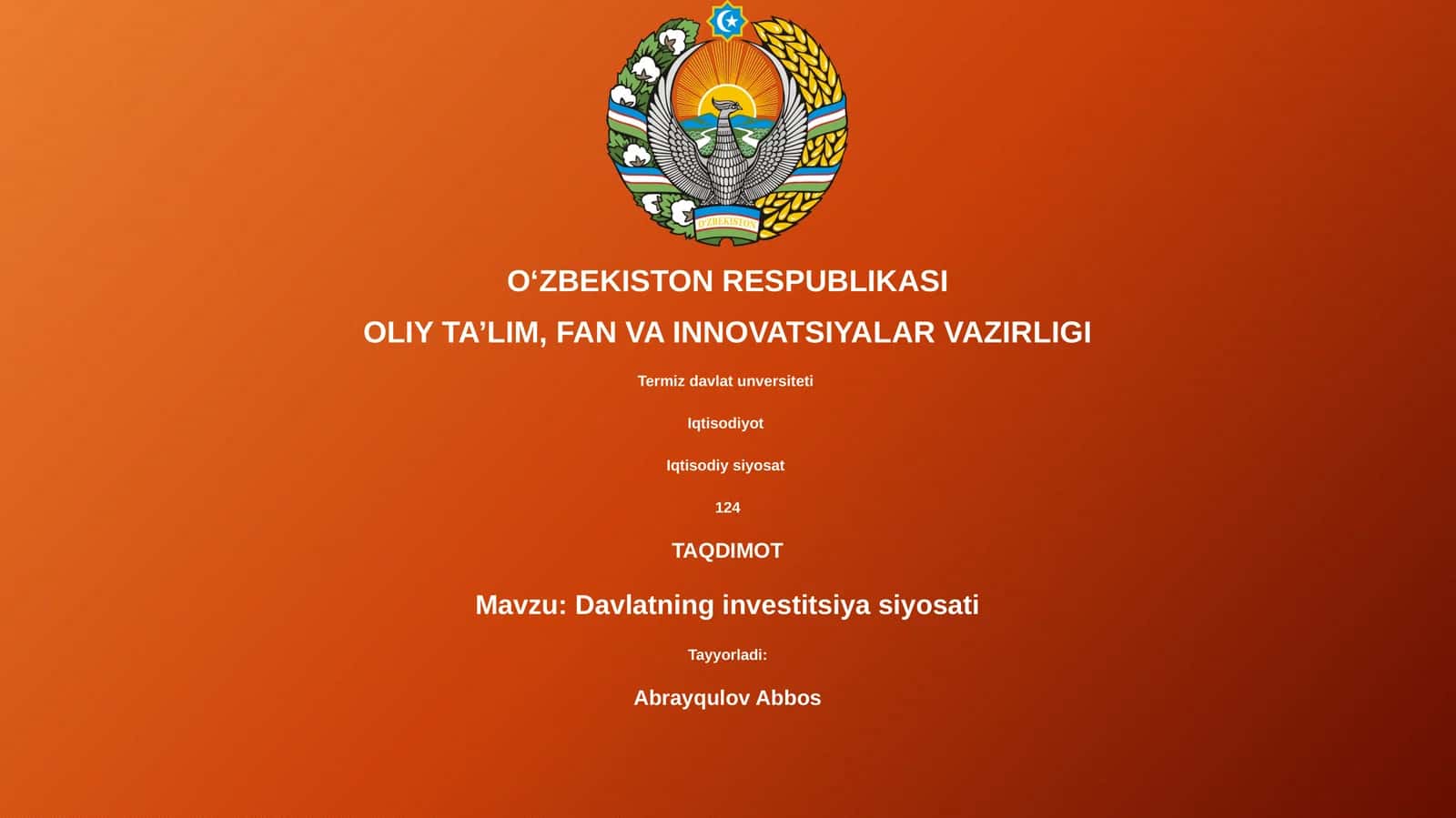 Davlatning investitsiya siyosati