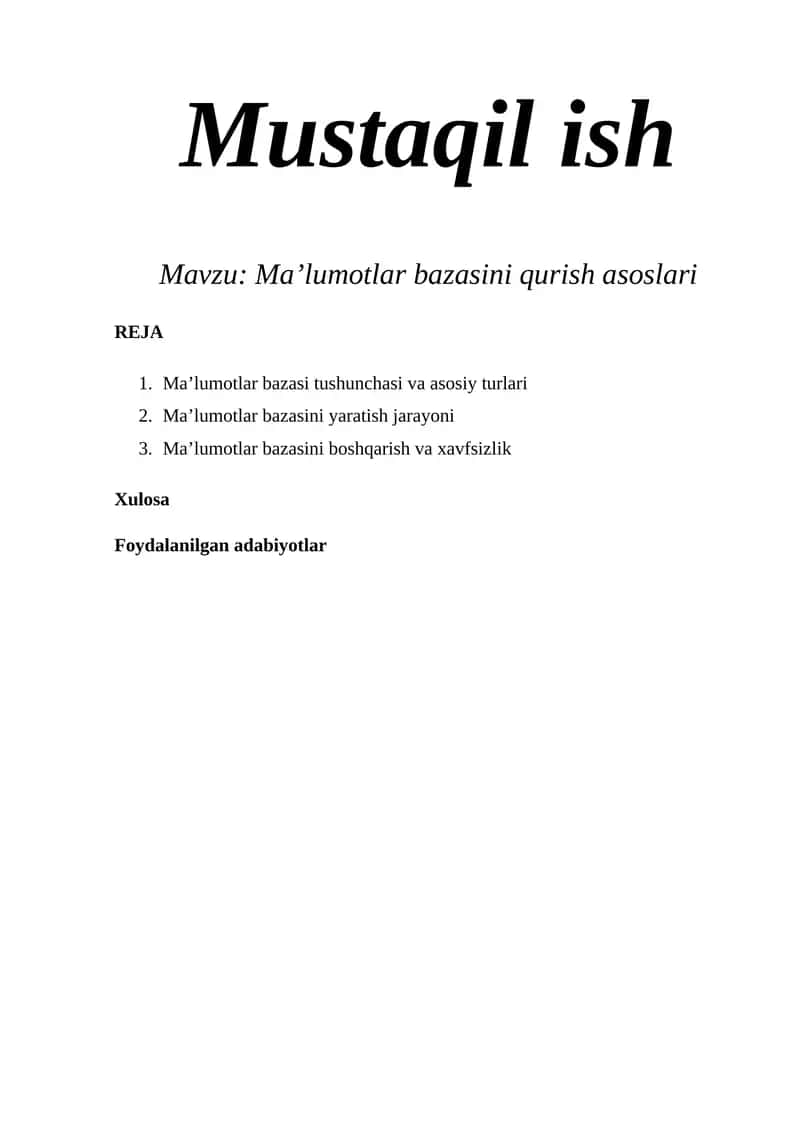 Ma’lumotlar bazasini qurish asoslari