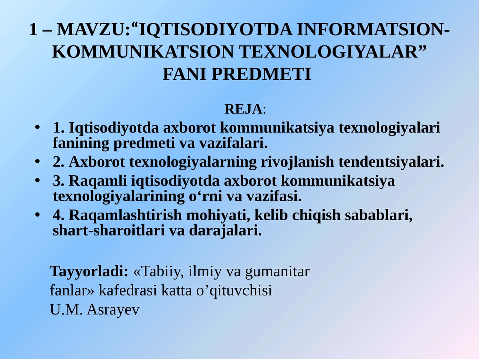 "Iqtisodiyotda informatsiya-kommunikatsiya texnologiyalari"