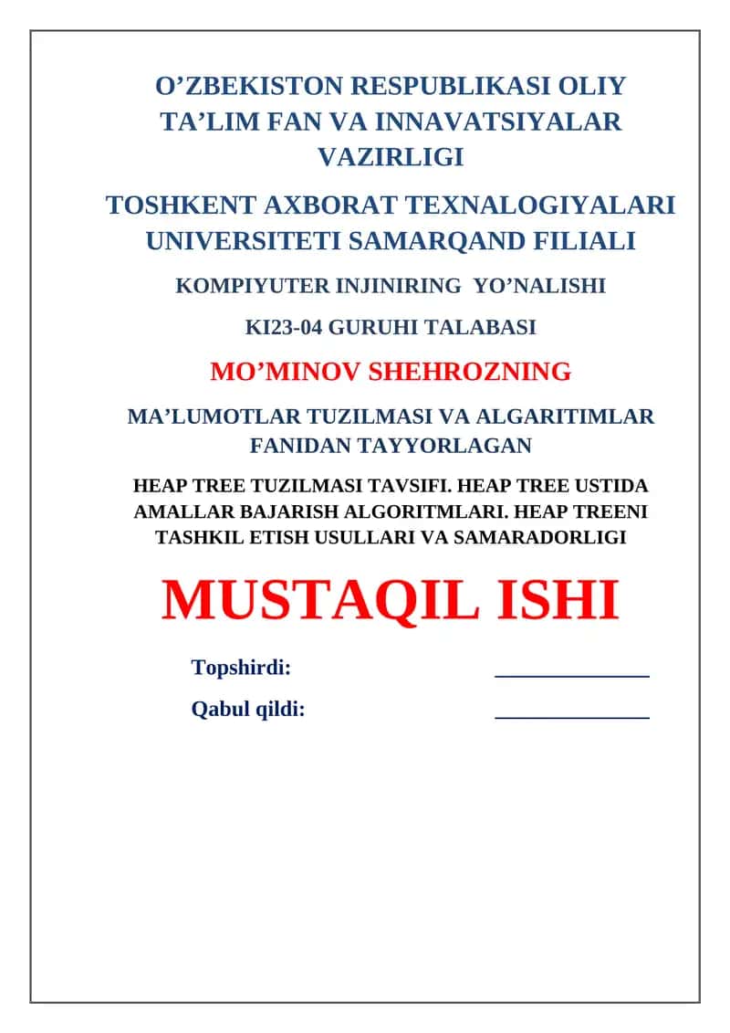 Heap Tree Tuzilmasi va Amallar