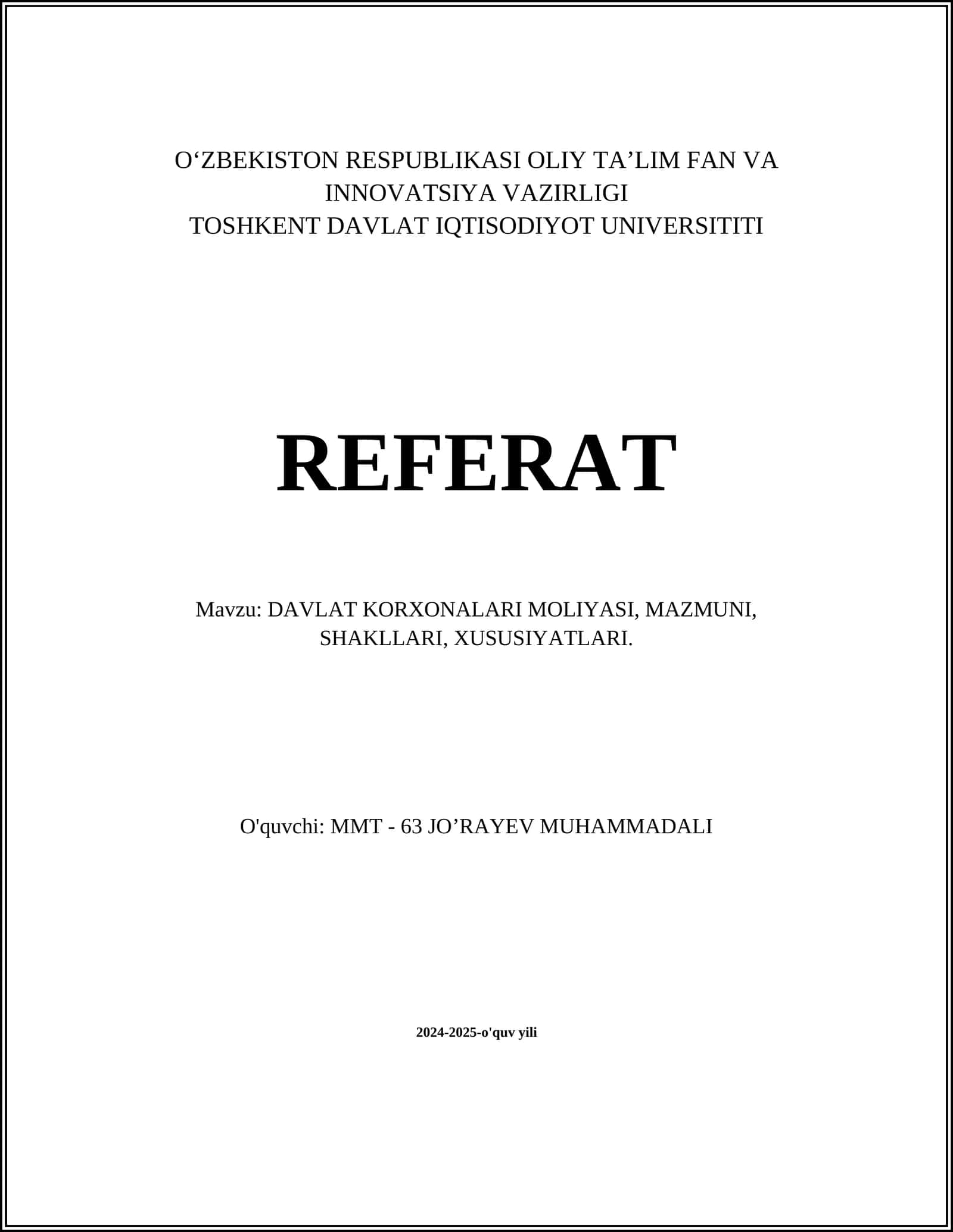 DAVLAT KORXONALARI MOLIYASI