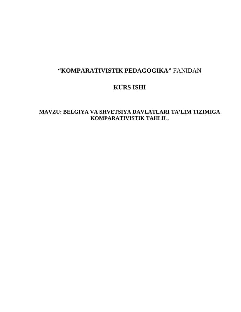 KOMPARATIVISTIK PEDAGOGIKA FANIDAN KURS ISHI