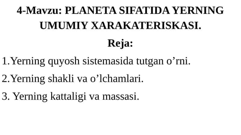 YERNING UMUMIY XARAKTERISKASI