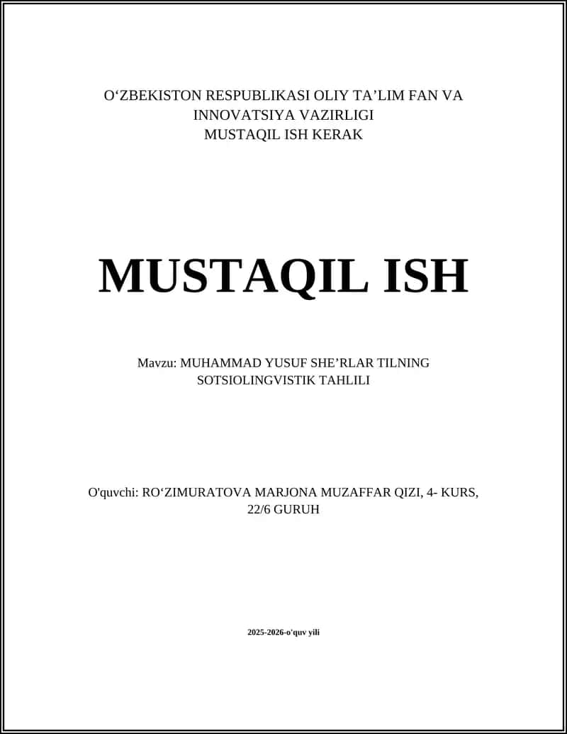 MUHAMMAD YUSUF SHEʼRLAR TILNING SOTSIOLINGVISTIK TAHLILI