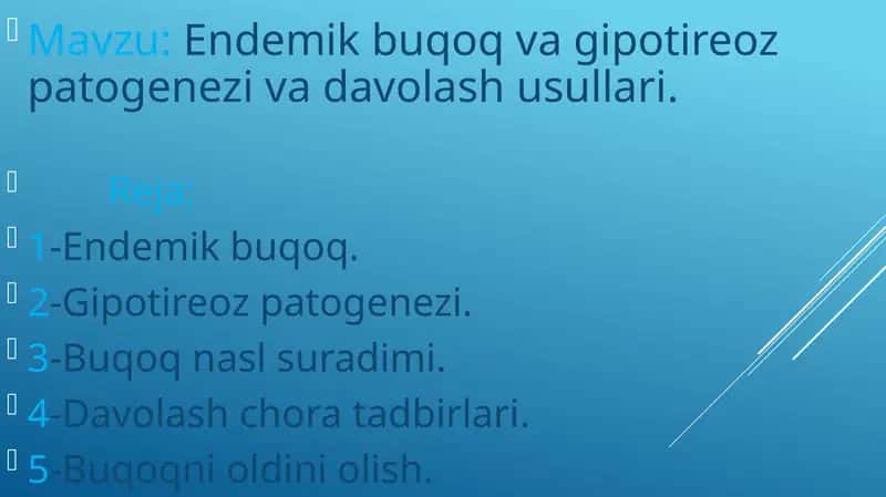 Endemik buqoq va gipotireoz patogenezivadavolash usullari