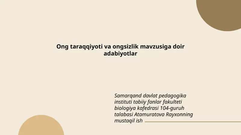 Ong taraqqiyoti va ongsizlik mavzusiga doir adabiyotlar