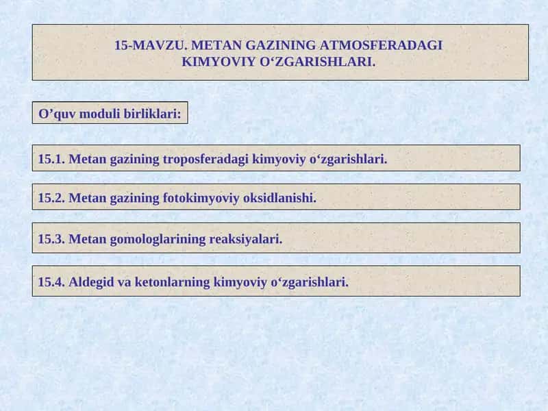Metan gazining fotokimyoviy oksidlanishi