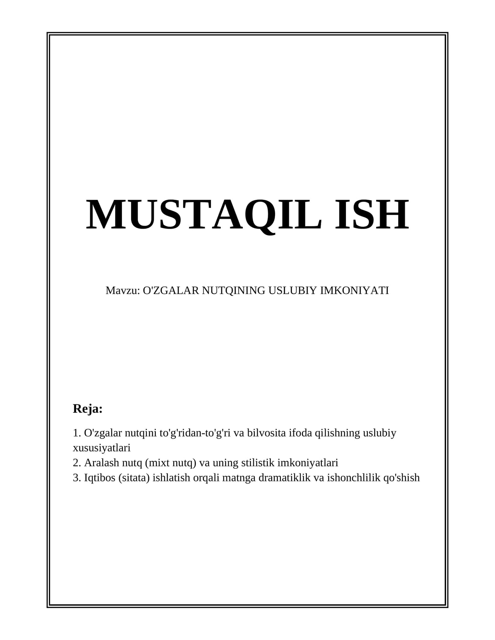 O'zgalar nutqining uslubiy imkoniyatlari