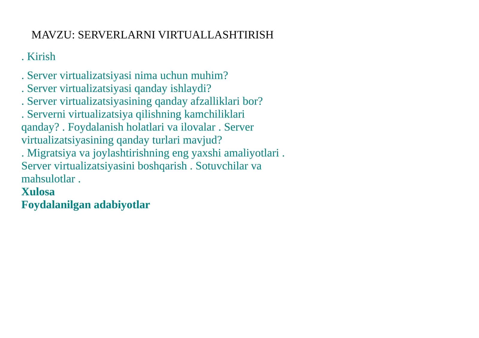 SERVERLARNI VIRTUALLASHTIRISH