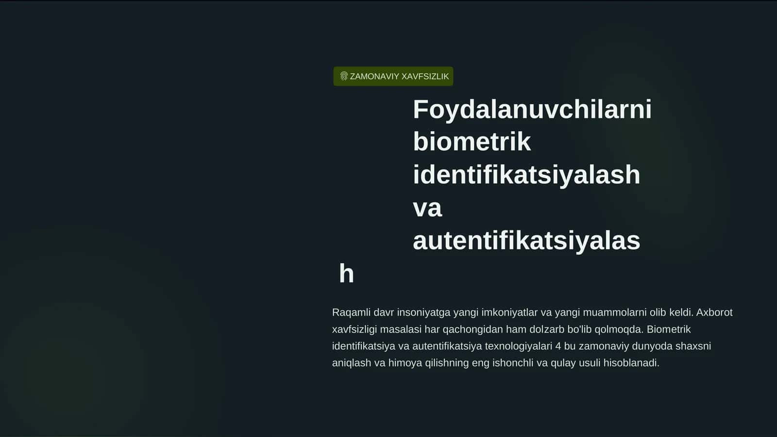 Biometrik Identifikatsiya va Autentifikatsiya